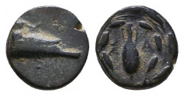 Ionia, Samos Æ 9mm. Circa 394-365 BC. Prow of galley to right / Amphora, Σ-A across; all within wreath. SNG Tübingen 3277
Reference:
Condition: Very...