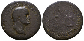 GALBA, A.D. 68-69. Struck under TITUS. AE Sestertius Rome Mint, A.D. 80-81.
RIC-(Titus) 421. RARE. Laureate bust of Galba right; Reverse: Large "REST...