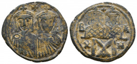 Leo IV the Khazar, with Constantine VI, Leo III, and Constantine V. 775-780. Æ Half Follis. Constantinople mint. Struck 778-780. Crowned figures of Le...