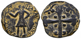 CRUSADERS, Edessa. Baldwin II. Second reign, 1108-1118. Ae Follis Light series. Struck circa 1110-1118. Baldwin standing left, wearing conical helmet ...