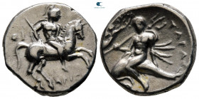 Calabria. Tarentum circa 272-240 BC. ΔΙ- (Di-), ΑΠΟΛΛΩΝΙΟΣ (Apollonios), magistrates. Nomos AR