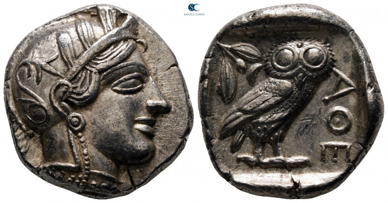 Attica. Athens circa 454-404 BC. 
Tetradrachm AR

25 mm, 17,20 g

Helmeted ...
