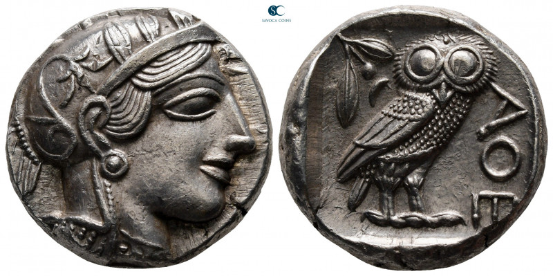 Attica. Athens circa 454-404 BC. 
Tetradrachm AR

23 mm, 17,21 g

Helmeted ...