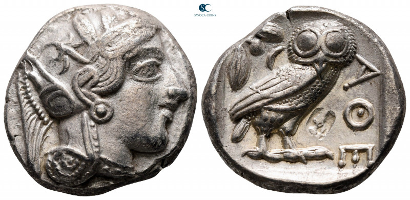 Attica. Athens circa 454-404 BC. 
Tetradrachm AR

25 mm, 17,08 g

Head of A...