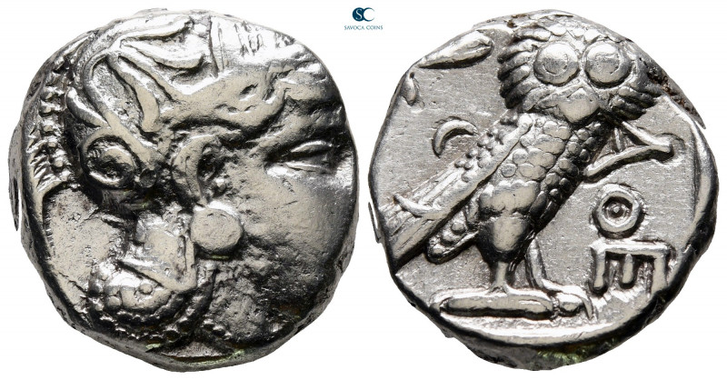 Attica. Athens circa 350-294 BC. 
Tetradrachm AR

22 mm, 17,22 g

Head of A...