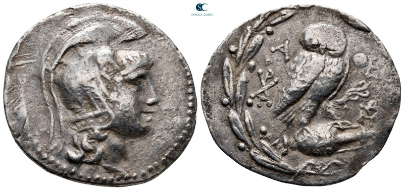 Attica. Athens circa 165-142 BC. 
Tetradrachm AR

32 mm, 15,92 g

Head of A...
