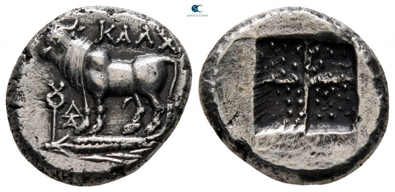 Bithynia. Kalchedon circa 367-340 BC. 
Drachm AR

15 mm, 3,90 g

ΚΑΛΧ; bull...