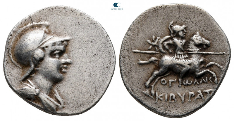 Phrygia. Kibyra circa 166-84 BC. 
Drachm AR

17 mm, 3,05 g

Helmeted male h...