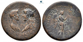 Ionia. Smyrna. Nero with Agrippina Junior AD 54-68. ΑΥ. ΓΕΣΣΙΟΣ ΦΙΛΟΠΑΤΡΙΣ (Aulos Gessios Philopatris), magistrate.. Bronze Æ