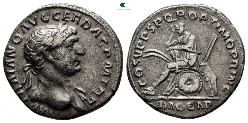 Trajan AD 98-117. Rome
Denarius AR

18 mm, 2,93 g

[IMP TR]AIANO AVG AVG GE...