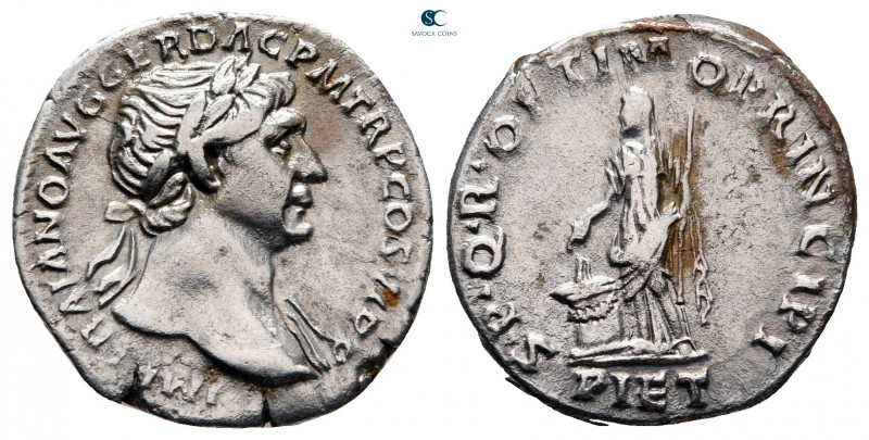 Trajan AD 98-117. Rome
Denarius AR

18 mm, 3,43 g

IMP TRAIANO AVG GER DAC ...