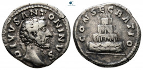 Divus Antoninus Pius AD 161. Struck under Marcus Aurelius and Lucius Verus, AD 161. Rome. Denarius AR