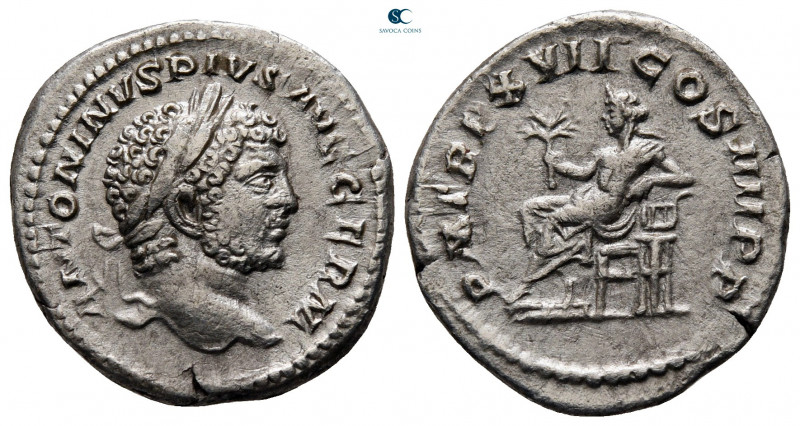 Caracalla AD 198-217. Rome
Denarius AR

19 mm, 2,82 g

ANTONINVS PIVS AVG G...