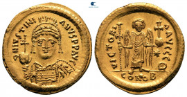 Justinian I AD 527-565. Constantinople. 9th officina. Solidus AV