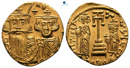Constans II, with Constantine IV, Heraclius, and Tiberius AD 641-668. Constantinople. Solidus AV