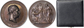 Austria. Austria Franz Joseph I (1848-1916) Medal 1873 The world exhibition in Vienna, Opus: J.Tautenhayn, with original case (with broken hinge). Ø 7...