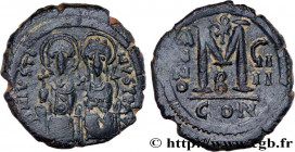 JUSTIN II
Type : Follis 
Date : an 9 
Mint name / Town : Constantinople 
Metal : copper 
Diameter : 31  mm
Orientation dies : 7  h.
Weight : 16,42  g....