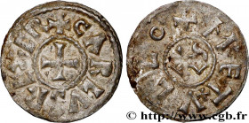 CHARLES II LE CHAUVE / THE BALD
Type : Denier 
Date : circa 840-864 
Date : n.d. 
Mint name / Town : Melle 
Metal : silver 
Diameter : 22  mm
Orientat...