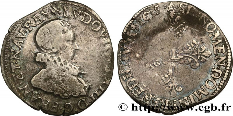 LOUIS XIII
Type : Demi-franc, tête nue enfantine au col fraisé 
Date : 1615 
Min...