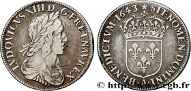 LOUIS XIII
Type : Quart d'écu d'argent, 3e type, 2e poinçon de Warin 
Date : 1643 
Mint name / Town : Paris, Monnaie de Matignon 
Quantity minted : 92...