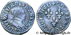LOUIS XIII
Type : Double tournois au petit buste enfantin col plat, de Lyon 
Date : 1615 
Mint name / Town : Lyon 
Metal : copper 
Diameter : 20,5  mm...