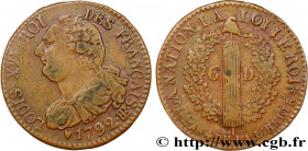 LOUIS XVI
Type : 6 deniers dit "au faisceau", type FRANÇAIS 
Date : 1792 
Mint name / Town : Strasbourg 
Metal : copper 
Diameter : 25  mm
Orientation...
