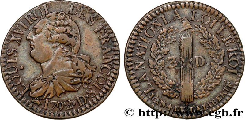 LOUIS XVI
Type : 3 deniers dit "au faisceau", type FRANCOIS 
Date : 1792 
Mint n...