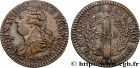 LOUIS XVI
Type : 3 deniers dit "au faisceau", type FRANCOIS 
Date : 1792 
Mint name / Town : Lyon 
Metal : copper 
Diameter : 21,5  mm
Orientation die...