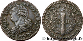 LOUIS XVI
Type : 3 deniers dit "au faisceau", type FRANCOIS 
Date : 1792 
Mint name / Town : Lyon 
Metal : copper 
Diameter : 21,5  mm
Orientation die...