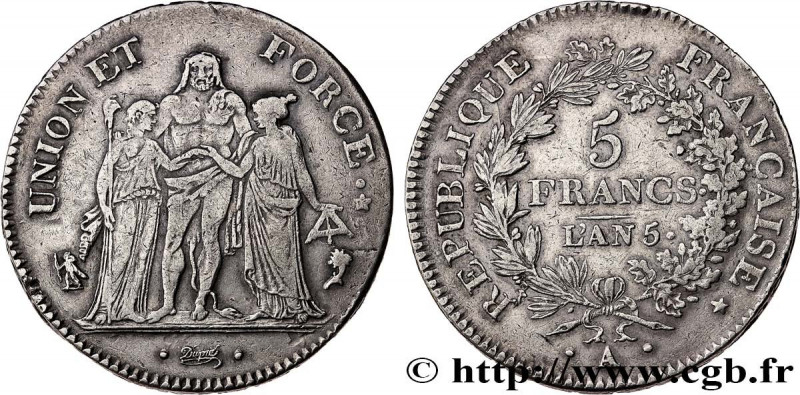 DIRECTOIRE
Type : 5 francs Union et Force, Union serré, avec glands intérieurs e...