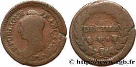 DIRECTOIRE
Type : Un décime Dupré, grand module, "refrappage" du 2 décimes, hybride 
Date : An 5 (1796-1797) 
Mint name / Town : Rouen 
Quantity minte...