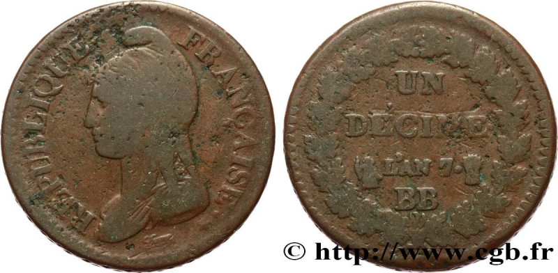 DIRECTOIRE
Type : Un décime Dupré, grand module 
Date : An 7/5 (1798-1799) 
Mint...