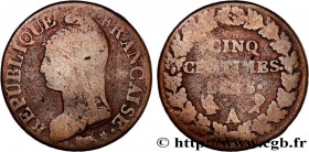DIRECTOIRE
Type : Cinq centimes Dupré, grand module, A/A 
Date : An 5 (1796-1797) 
Mint name / Town : Paris 
Quantity minted : 26245002 
Metal : coppe...