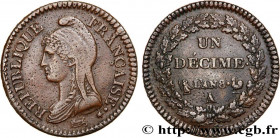 CONSULATE
Type : Un décime Dupré, grand module 
Date : An 8 (1799-1800) 
Mint name / Town : Paris 
Quantity minted : 17593770 
Metal : copper 
Diamete...