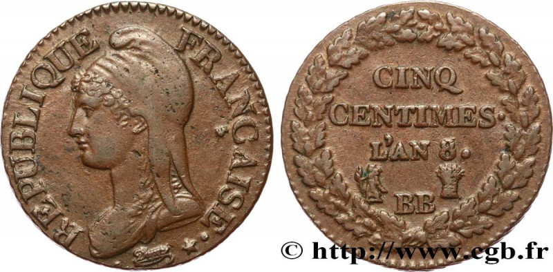 CONSULATE
Type : Cinq centimes Dupré, grand module 
Date : An 8/5 (1799-1800) 
M...