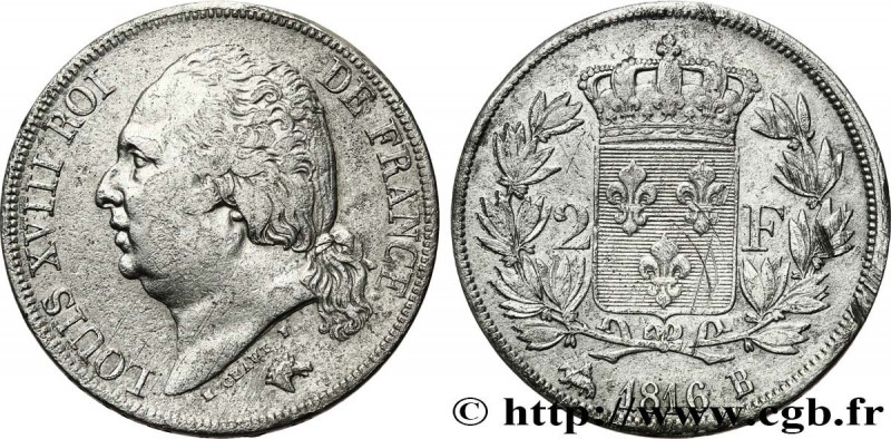 LOUIS XVIII
Type : 2 francs Louis XVIII 
Date : 1816 
Mint name / Town : Rouen 
...