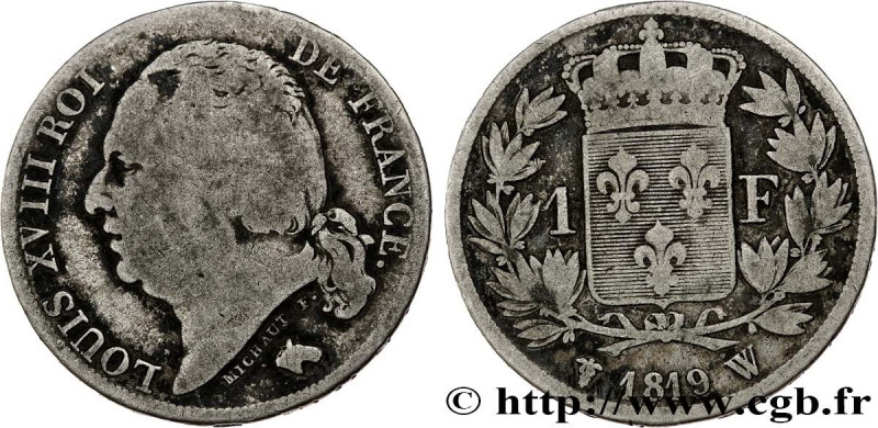 LOUIS XVIII
Type : 1 franc Louis XVIII 
Date : 1819 
Mint name / Town : Lille 
Q...