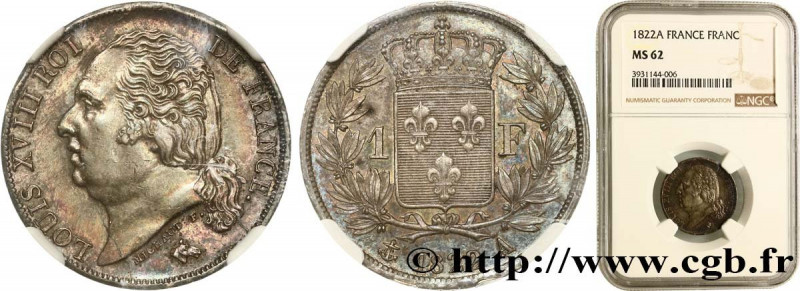 LOUIS XVIII
Type : 1 franc Louis XVIII 
Date : 1822 
Mint name / Town : Paris 
Q...