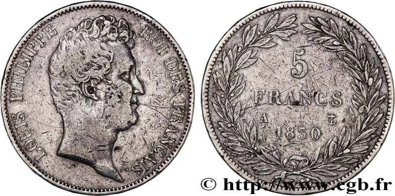 LOUIS-PHILIPPE I
Type : 5 francs type Tiolier sans le I, tranche en relief 
Date...