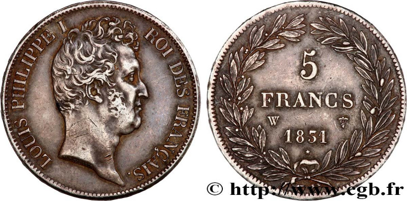 LOUIS-PHILIPPE I
Type : 5 francs type Tiolier avec le I, tranche en relief 
Date...