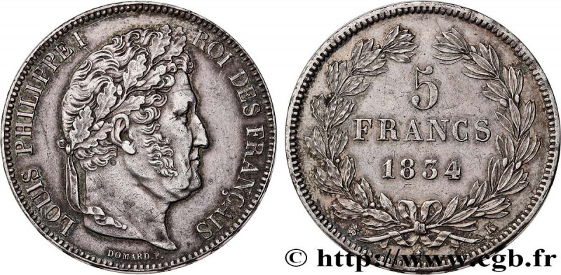 LOUIS-PHILIPPE I
Type : 5 francs IIe type Domard 
Date : 1834 
Mint name / Town ...