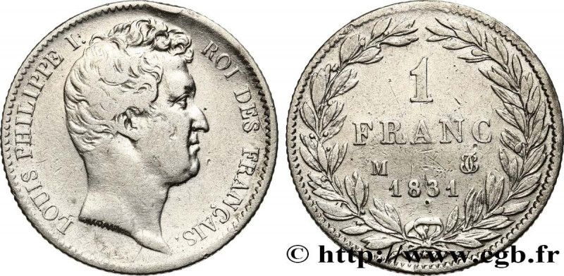 LOUIS-PHILIPPE I
Type : 1 franc Louis-Philippe, tête nue 
Date : 1831 
Mint name...