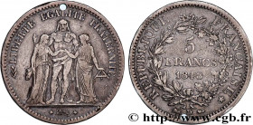 II REPUBLIC
Type : 5 francs Hercule, IIe République 
Date : 1848  
Mint name / Town : Lyon 
Quantity minted : 145882 
Metal : silver 
Millesimal finen...