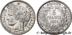 II REPUBLIC
Type : 5 francs Cérès, IIe République 
Date : 1851 
Mint name / Town : Paris 
Quantity minted : 13.142.644 
Metal : silver 
Millesimal fin...