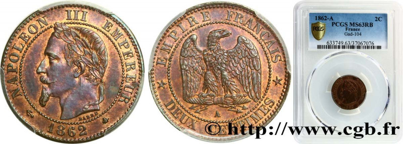 SECOND EMPIRE
Type : Deux centimes Napoléon III, tête laurée 
Date : 1862 
Mint ...