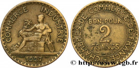 III REPUBLIC
Type : 2 francs Chambres de Commerce 
Date : 1927 
Quantity minted : 1678263 
Metal : bronze-aluminium 
Diameter : 27,06  mm
Orientation ...