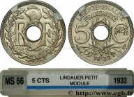 III REPUBLIC
Type : 5 centimes Lindauer, petit module 
Date : 1933 
Mint name / Town : Paris 
Quantity minted : 12970114 
Metal : copper nickel 
Diame...