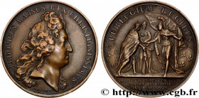 LOUIS XIV THE GREAT or THE SUN KING
Type : Médaille, Le roi d’Angleterre Jacques II réfugié en France, refrappe 
Date : (1689) 
Metal : bronze 
Diamet...