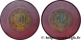 CASINOS AND GAMES
Type : SBM Monaco - 40 
Date : n.d. 
Metal : plastic 
Diameter : 42  mm
Orientation dies : 12  h.
Weight : 8,09  g.
Edge : Lisse 
Ra...