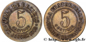 TOWNS AND TOWN HALLS
Type : 5 Centimes 
Date : n.d. 
Mint name / Town : Béziers 
Metal : brass 
Diameter : 23,5  mm
Orientation dies : 12  h.
Weight :...